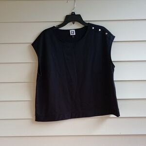 Anne Klein Black Cap‎ Sleeve Blouse with Button Accents
